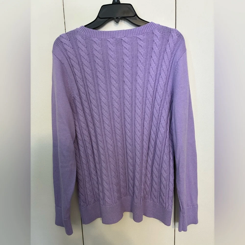 Talbots Lavender Cotton Cable Knit Crewneck Sweater - Picture 6 of 7